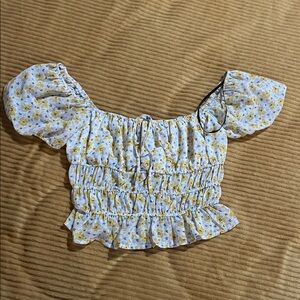 Forever 21 Yellow Floral Smocked Blouse
